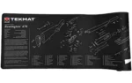 Tekmat Ultra Rifle Mat Rem 870, black top view with white exploded firearm diagram and text
