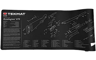 primary-8515 Tekmat Ultra Rifle Mat Rem 870, black top view with white exploded firearm diagram and text