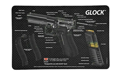 primary-8518 TekMat Cutaway Pistol Mat for GLK, black top view with labeled pistol cutaway diagram