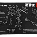 TEKMAT PISTOL MAT H&K SP5K black top view with white exploded parts diagrams and text