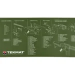 TekMat AR15 rifle mat, OD green top view with white diagrams and reference text