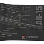 TEKMAT CUTAWAY RIFLE MAT AR15 BLK black mat, top view with white rifle diagrams and AR-15 text