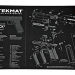 TekMat Pistol Mat for Glock G5, black mat in top view with white parts diagrams