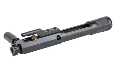 primary-8583 LANTAC E-BCG 556 Side Charge NIB, silver and black angled side view with extended charging handle