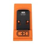 C&H PLT RMR TO HOLO 407K/507K black adapter plate, front view in orange packaging