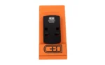 C&H PLT FOR GLK 43X/48 MOS TO RMRCC, top view of black plate with holes on orange packaging