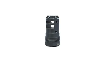 LANTAC 30CAL DRGN PLAN B SHT black muzzle brake angled front view with ports and threaded base