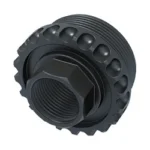 LANTAC ADC DT 5/8X24 HUB, black angled front view with threaded opening and scalloped outer ring