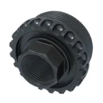 LANTAC ADC DT 5/8X24 HUB TI black threaded adapter, angled front view with toothed rim