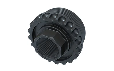 LANTAC ADC DT 5/8X24 HUB TI black threaded adapter, angled front view with toothed rim