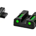 Hi-Viz HIVIZ LITEWAVE H3 NS S&W M&P G/G OR black sight set with green inserts, angled view