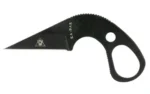 KA-BAR Last Ditch Knife 1.625 W/STH, black knife with pointed blade and two finger holes