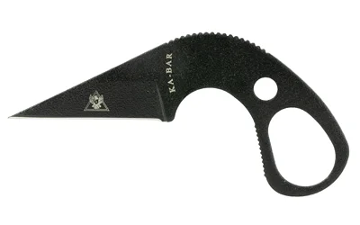 primary-8693 KA-BAR Last Ditch Knife 1.625 W/STH, black knife with pointed blade and two finger holes