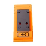 C&H PLT ECHLN TO HOLO 407K/507K, top view of black rectangular plate with four holes on orange packaging