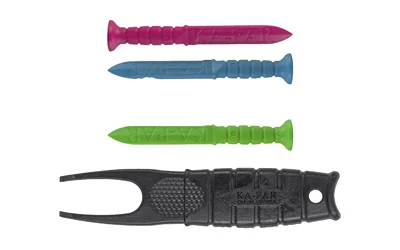 primary-8720 KA-BAR Knives KBAR KA-PAR Tees & Divot Tool with black tool and pink, blue and green tees