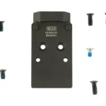 C&H PLT CZ P-10 V4 TO RMR STL black plate, top view with assorted mounting screws