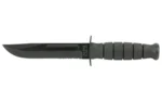 KA-BAR Short Fighting Knife, black fixed blade with gray grooved handle and guard, side view