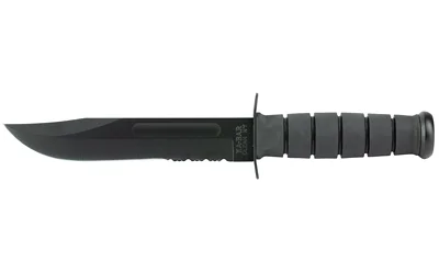 primary-8743 KA-BAR Knives KBAR FIGHTING KNF black side view with clip-point blade, guard and grooved handle