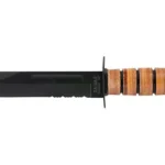 KA-BAR Knives KBAR US ARMY FGHTNG side view with black blade, serrated edge and brown stacked handle