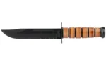 KA-BAR Knives KBAR US ARMY FGHTNG side view with black blade, serrated edge and brown stacked handle