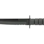 KA-BAR Knives KBAR FIGHTING KNF side view with black tanto blade, serrated edge and grooved handle