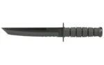 KA-BAR Knives KBAR FIGHTING KNF side view with black tanto blade, serrated edge and grooved handle