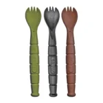 KA-BAR KBAR FIELD KIT SPORK/KNIFE 3 PACK green, black and brown sporks in front view