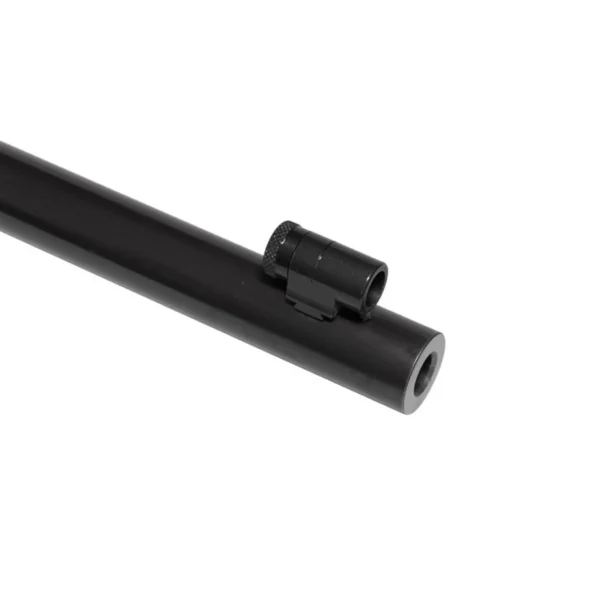 Italian Firearms Group Pedersoli 1874 Sharps Old West rifle, close-up of black barrel and muzzle