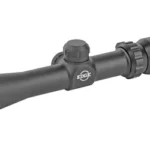 BSA EDGE PISTOL SCOPE 2-7X28 30/30, black scope in angled side view with adjustment turrets