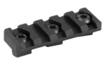 ARISAKA LOW PRO PIC RAIL M-LOK 5-SLT, angled top view of black rail with five slots and three screws