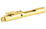 LANTAC M-SPEC BCG 556 TIN, angled side view of gold-tone bolt carrier group