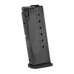 Kel-Tec PF9 black magazine, angled side view with witness holes and extended baseplate