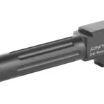 LWD AlphaWolf Barrel for G26, black angled view with threaded muzzle and squared chamber block