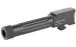 LWD AlphaWolf Barrel for G26, black angled view with threaded muzzle and squared chamber block