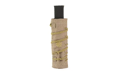 Burn Proof Gear BPG SUPPRSSR CVR HVY 8" X 1.5" FDE, tan vertical view with cord wrapping