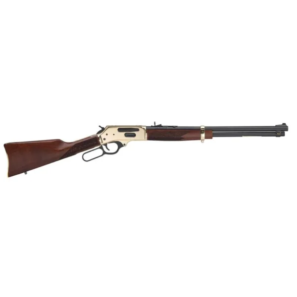 HENRY H24 SIGNATURE, right-side view with dark wood stock, brass receiver and black barrel