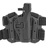 BLACKHAWK SERPA L3 HLSTR GLK17 RH BLACK, black holster front view with thigh straps