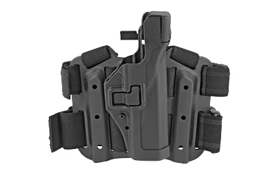 BLACKHAWK SERPA L3 HLSTR GLK17 RH BLACK, black holster front view with thigh straps