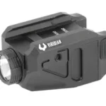 Viridian CTL, black angled front and side view with round light lens, controls and rail mount