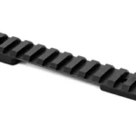 WARNE MT TAC HOWA MINI ACTION RAIL, black slotted rail in angled top view with mounting holes