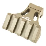 Warne 45 Degree Picatinny Mnt DE, tan angled view with three rail slots and open-frame mount