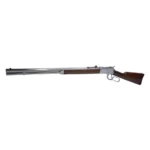 Heritage 92 Lever Action Rifle, side view with polished silver finish and wood stock