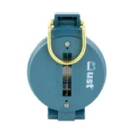 UST LENSATIC COMPASS blue closed compass, top view with yellow retaining wire