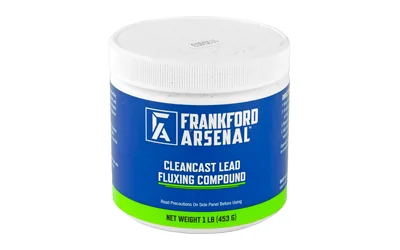 FRANKFORD CLEANCAST LEAD FLUX, white jar with blue and green label in front view