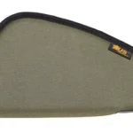 US PeaceKeeper US PK Pistol Case, OD green side view with black trim, zipper and logo tag