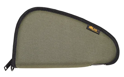 US PeaceKeeper US PK Pistol Case, OD green side view with black trim, zipper and logo tag