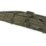 US PeaceKeeper US PK DRAG BAG 52-inch OD olive drab bag, angled side view with straps and pockets