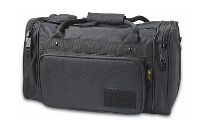 US PeaceKeeper US PK MEDIUM RANGE BAG 18 POLY BLK, angled front view with handles and zip pockets