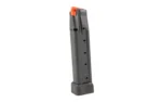 MAG KIMBER 2K11, black, upright side view with extended base and orange follower