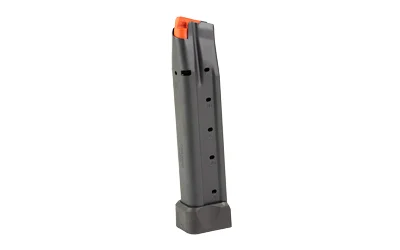 MAG KIMBER 2K11, black, upright side view with extended base and orange follower